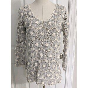 Vtg J.M Pink Handmade Crochet Open Knit Blouse Boho Floral Flare Sleeve S Granny